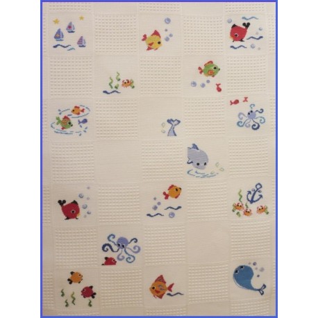 Plaid Poisson Coton mouton rouge broderie